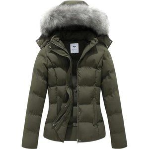 Hooded Warm Winter Coat Quilted‎ Thicken Puffer Jacket with Removable Fur Hood